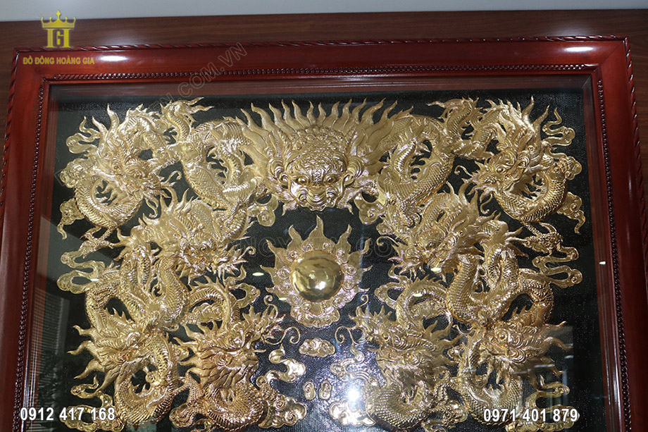 Tranh đồng Cửu Long tranh Ch&acirc;u mạ v&agrave;ng 24K